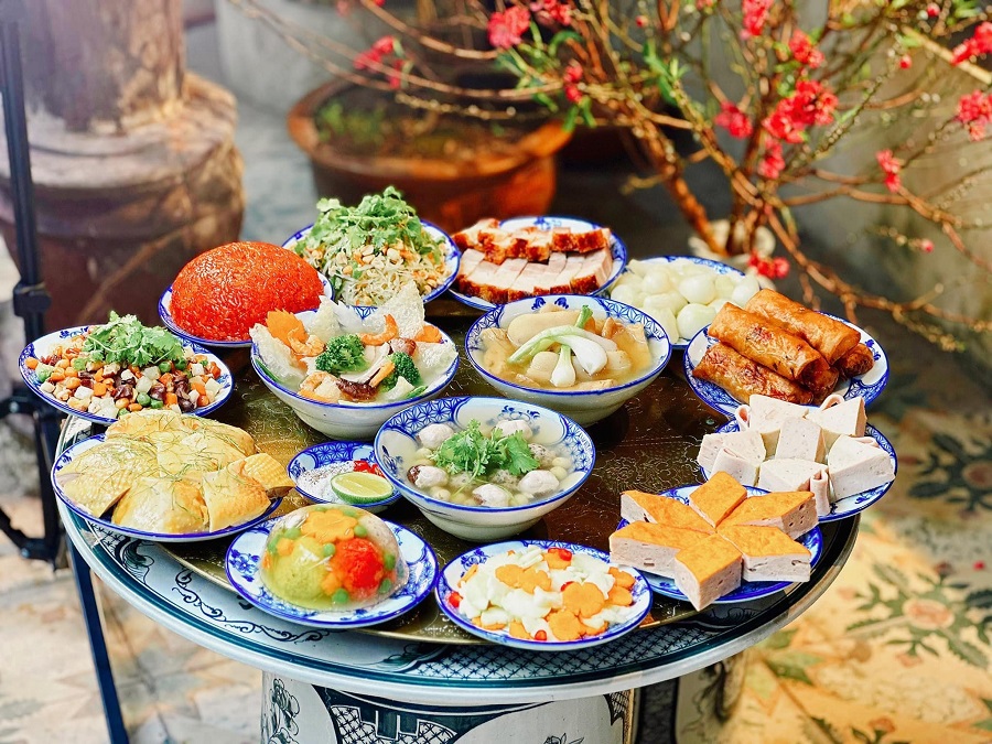 Traditional Hanoi food trays for Tet holiday